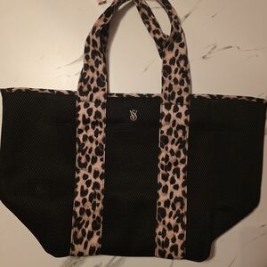 NWT Victoria's Secret Black Tote with Leopard Print